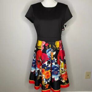 Gabby Skye Black Floral Multicolor Dress Women Size 10 Stretch